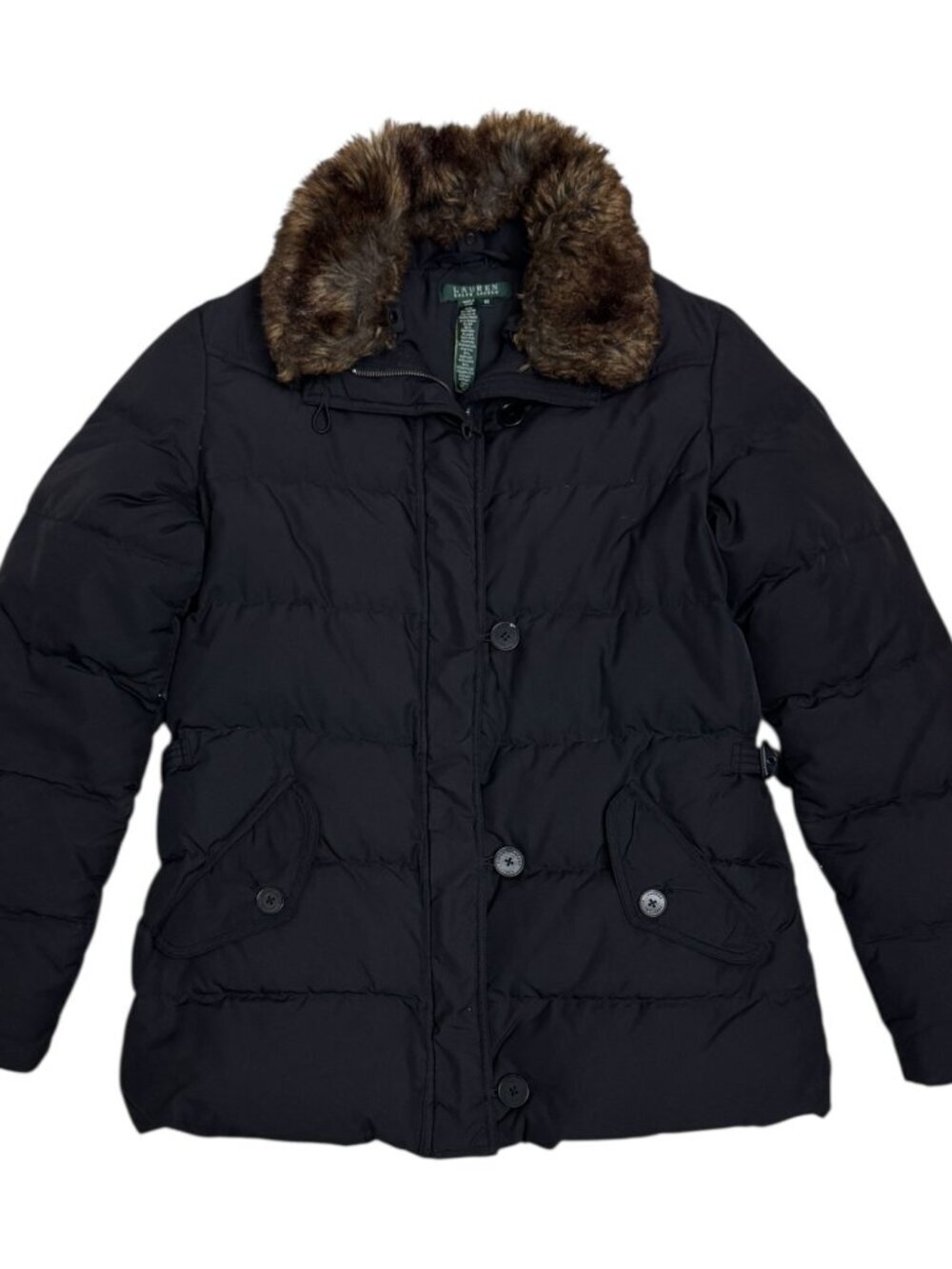 LAUREN RALPH LAUREN Down & Feather Coat Faux Fur Winter Puffer Parka Womens XS